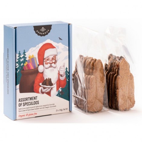 Postpack Kerstgeschenkdoos, Assortiment Traditionele Speculoos En Speculoos Bedekt Met Chocolade Bio (glutenvrij) 280g