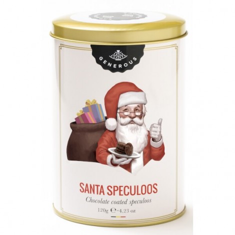 Geschenkblik Santa Speculoos, Speculoos Bedekt Met Pure Chocolade Bio (glutenvrij) 120g