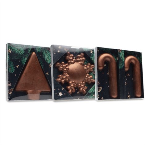 Kerstornamenten set handbeschilderde chocolade, 3 varianten 56g