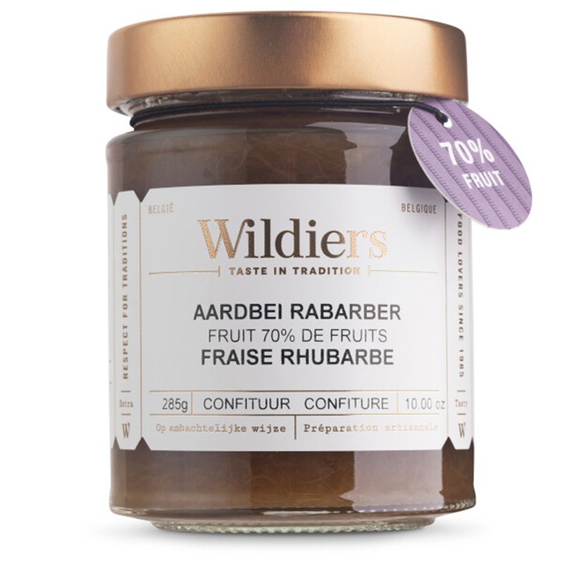 Konfituur 70% fruit Aardbeien rabarber 285g