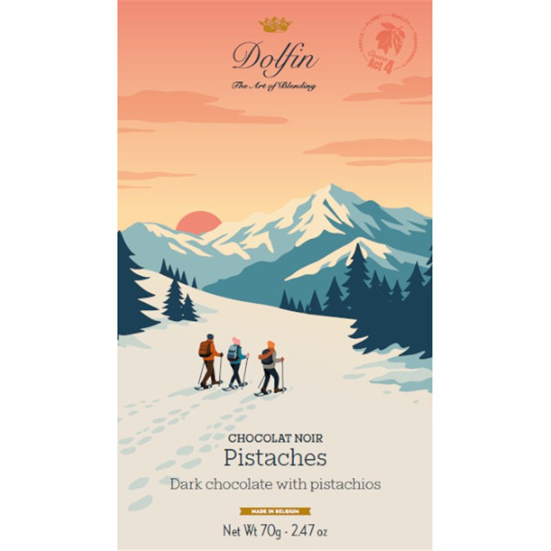 Chocoladereep ‘Vintage Winter’ pure chocolade 60% met pistachenoten 70g