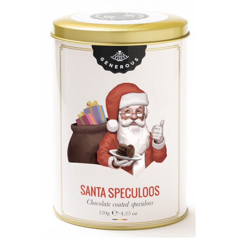 Boite Cadeau Métallique Santa Speculoos, Spéculoos Nappés De Chocolat Noir, Bio & Sans Gluten 120G