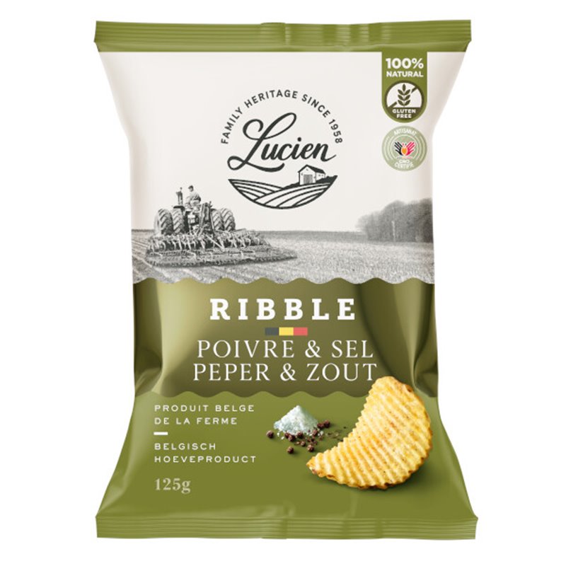 Chips Belge ondulés "Ribbles" poivre & sel 125g