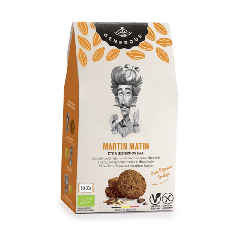 Martin Matin  Biscuit petit déj' avoine chocolat  (sans gluten-vegan) 5x30g