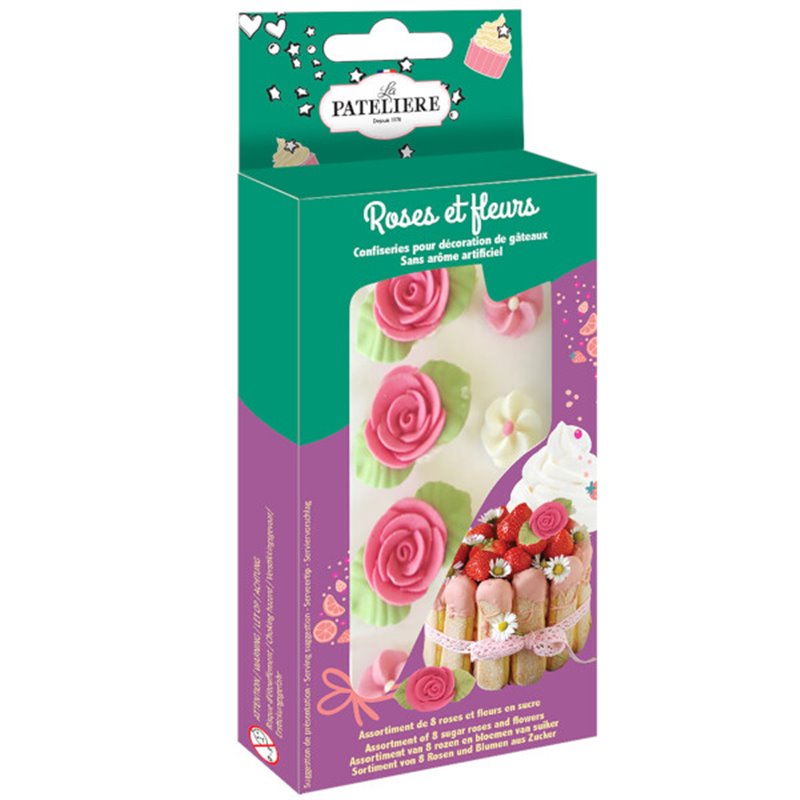 Suikerfiguren rozen met bladjes 50g