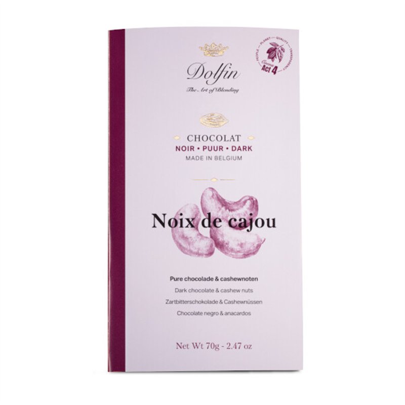 Zwarte chocolade met cashewnoten 70g*